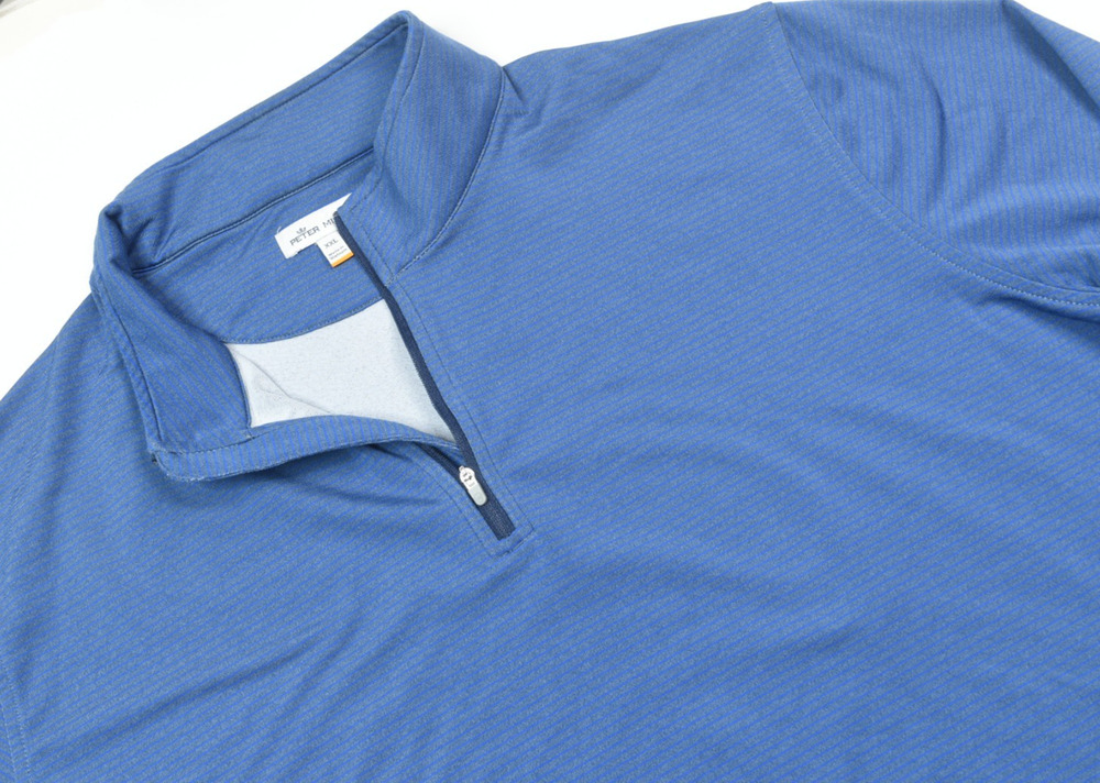 Peter Millar Perth Melange Performance 1/4-Zip Mens 2XL Blue Long Sleeve Golf